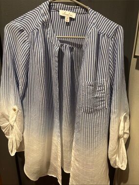 Blue-and-White Striped Ombre Button-Front Shirt